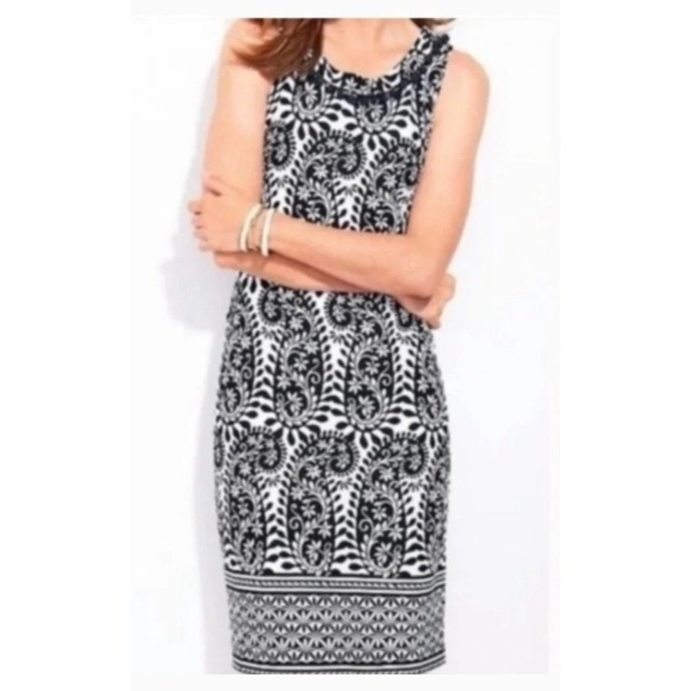 Talbots Black White Paisley Floral Cotton Shift Dress Small Petite
